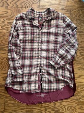 Johnny Was Multicolor Plaid Shirt with Embroidered Patch